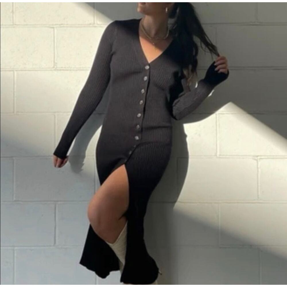 Aritzia Wilfred Utopia Merino Wool Sweater Midi Dress Black Size Small